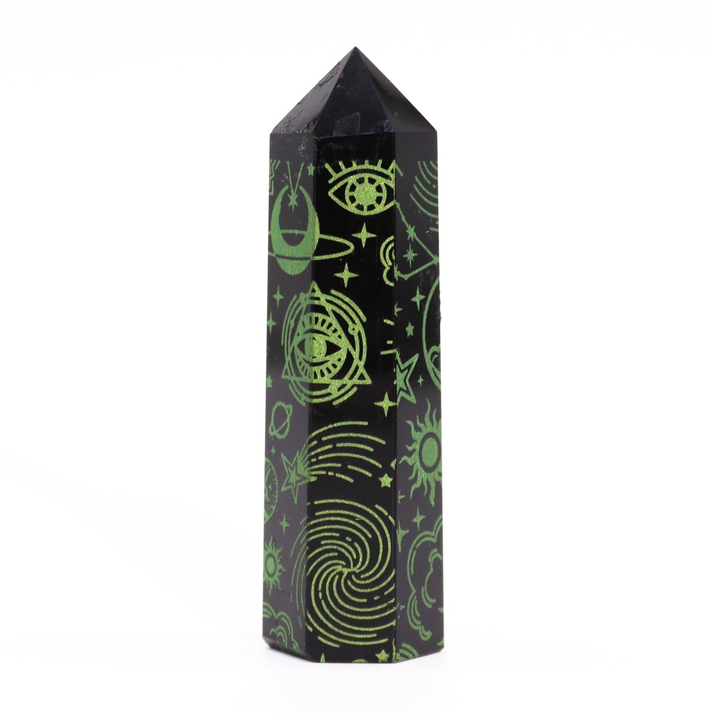 Pointes d'obsidienne noire (environ 60-70 g, 9 cm) - Histoire mystique - Vert