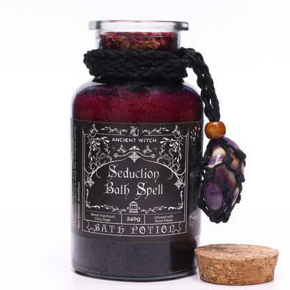 Potion de bain de sorcière antique et amulette en cristal d'améthyste - Séduction