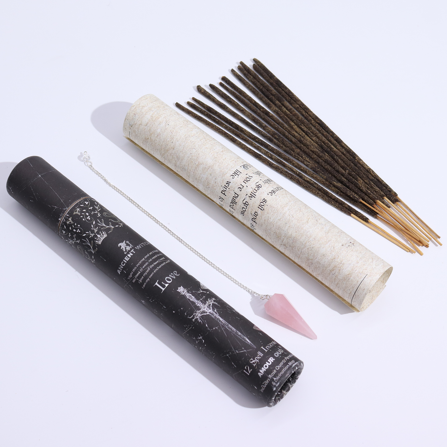 Encens ancien pour sorts de sorcière - Amour - Pendule en quartz rose