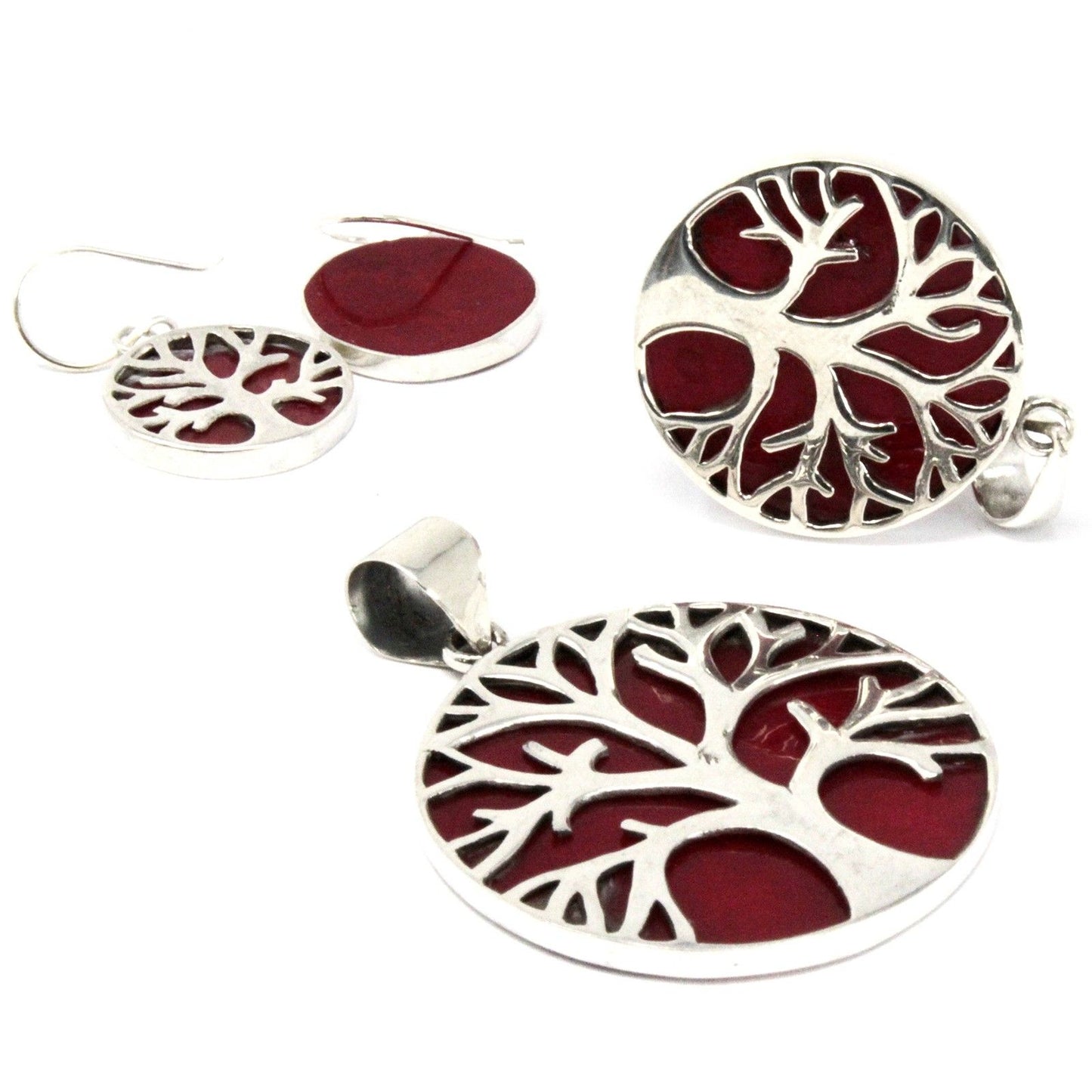 Pendientes Plata Árbol Vida 15mm Coral