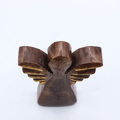 Ángel pequeño de madera de mango - Decoración dorada - 12 cm