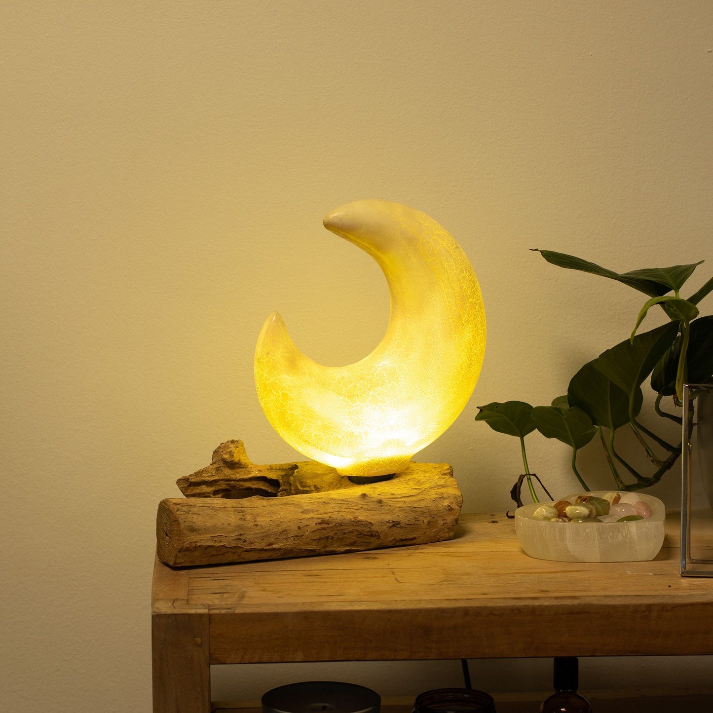 Lampe de table avec abat-jour demi-lune craquelé – Gris