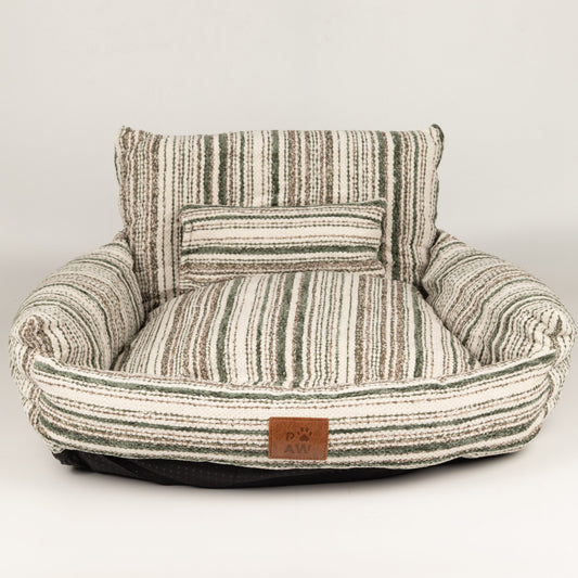PAW Bed – Sofá pequeño – Rayas marrones – 50 × 50 × 26 cm