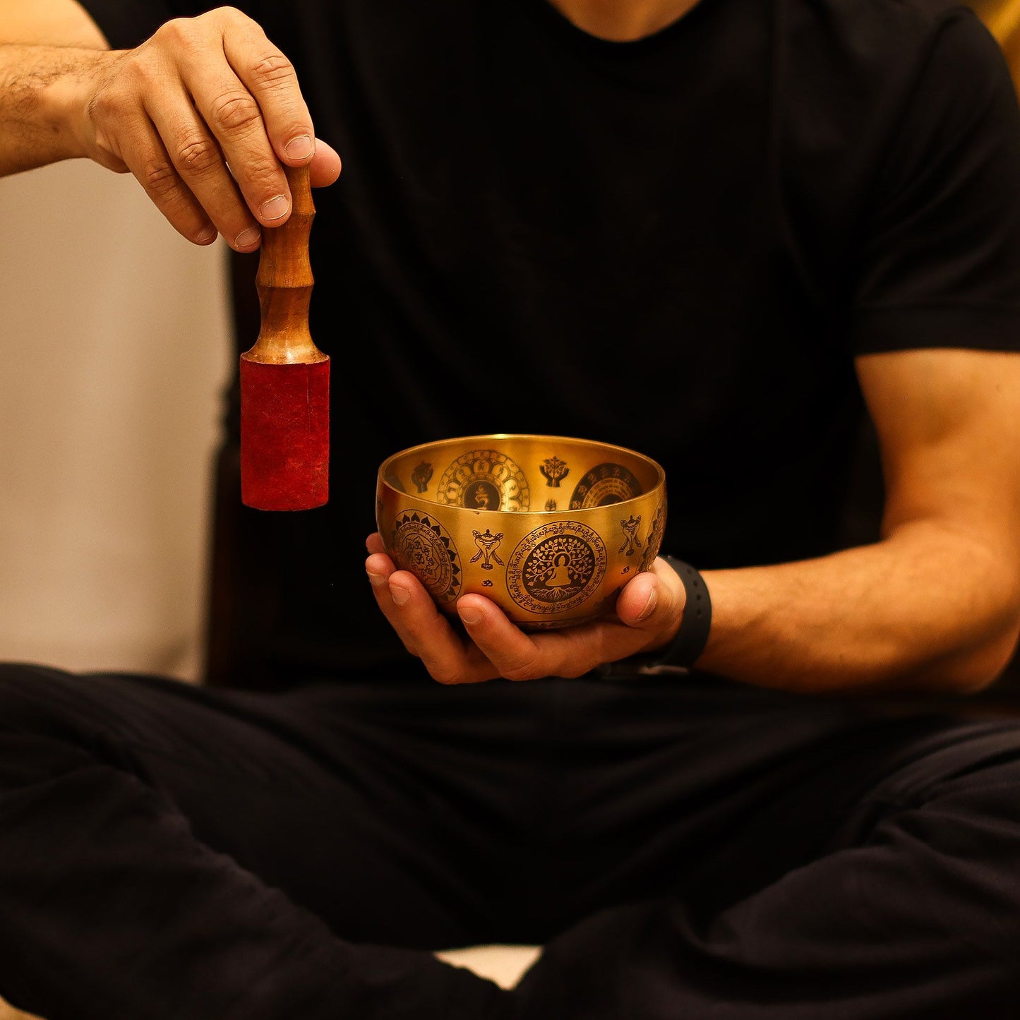 Bol Yogi gravé en laiton pur - Lot de 4 - Environ 3,85 kg