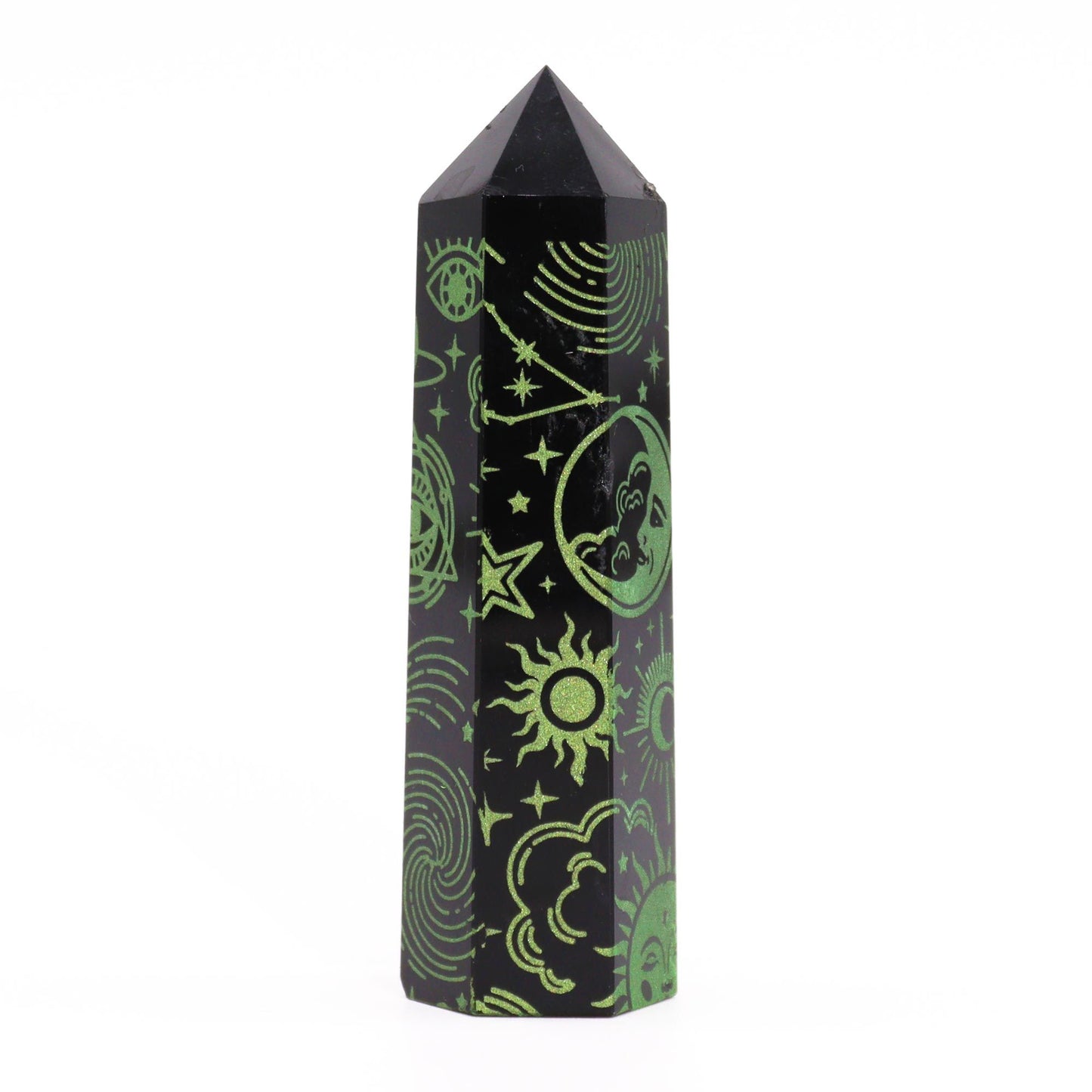 Pointes d'obsidienne noire (environ 60-70 g, 9 cm) - Histoire mystique - Vert