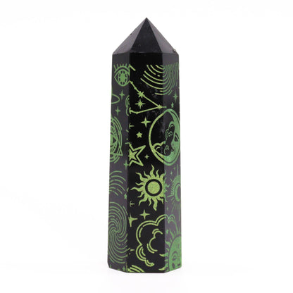 Pointes d'obsidienne noire (environ 60-70 g, 9 cm) - Histoire mystique - Vert