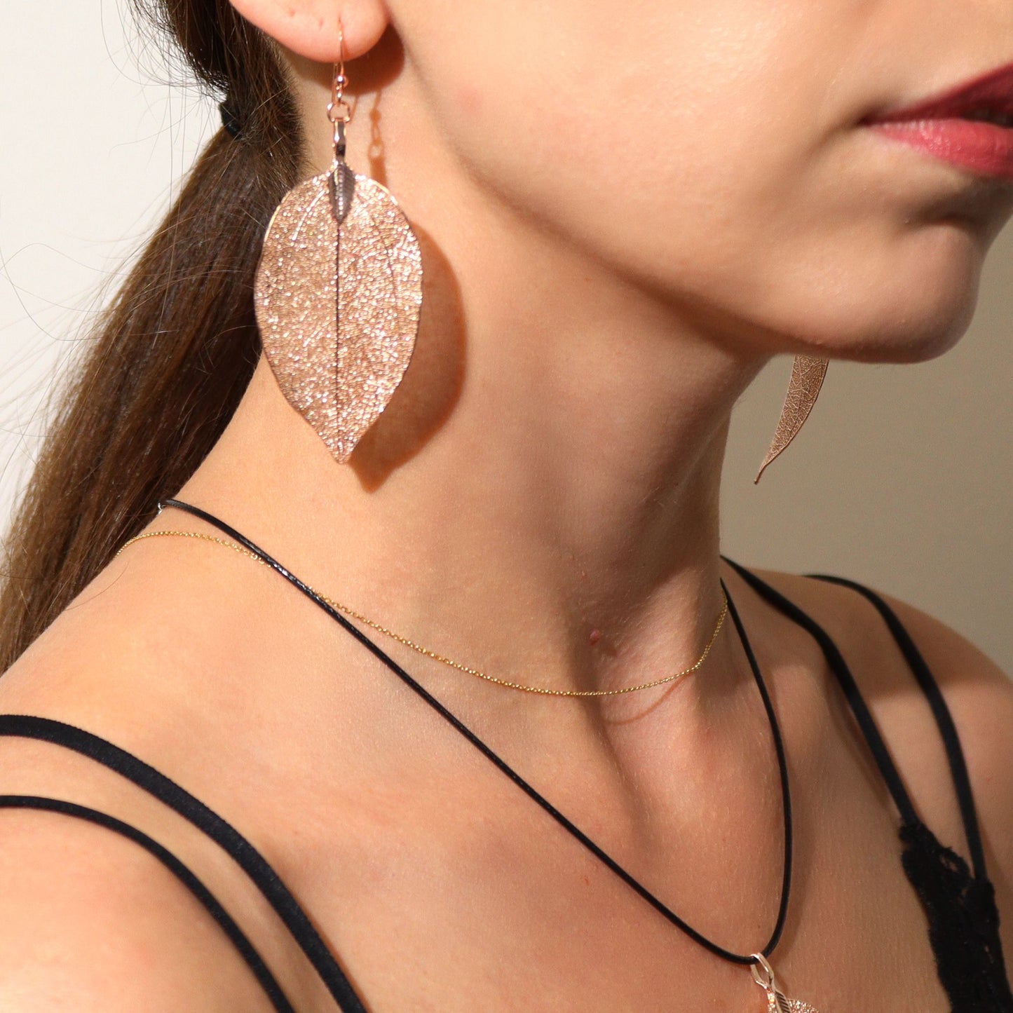 Conjunto Collar Aretes Hoja Oro Blanco