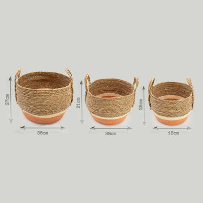 Große Stroh- und Seegraskörbe - Natur und Orange - 3er-Set