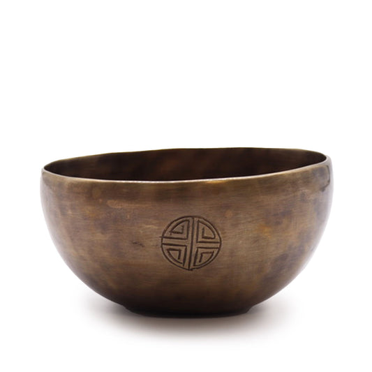 Mittlere indische tibetische Klangschale mit Mondphasen (ca. 750 g) - 15 cm