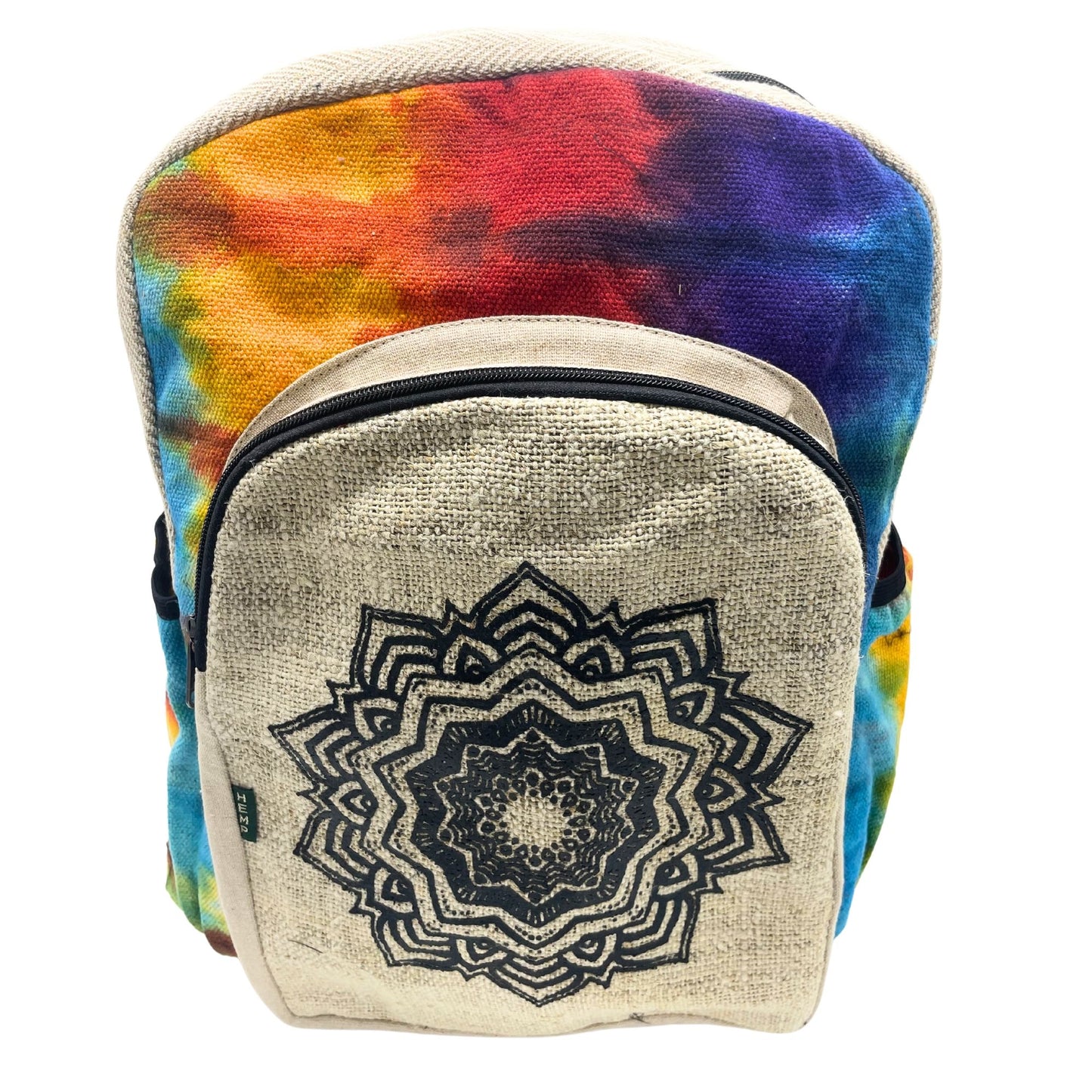 Großer Batik-Hanfrucksack - Mandala