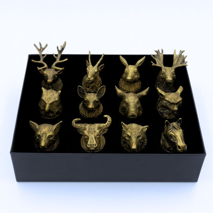 Coffret cadeau de 12 verres à liqueur Bottom Up (25 ml) - Forêt et créatures mystiques - Bronze antique