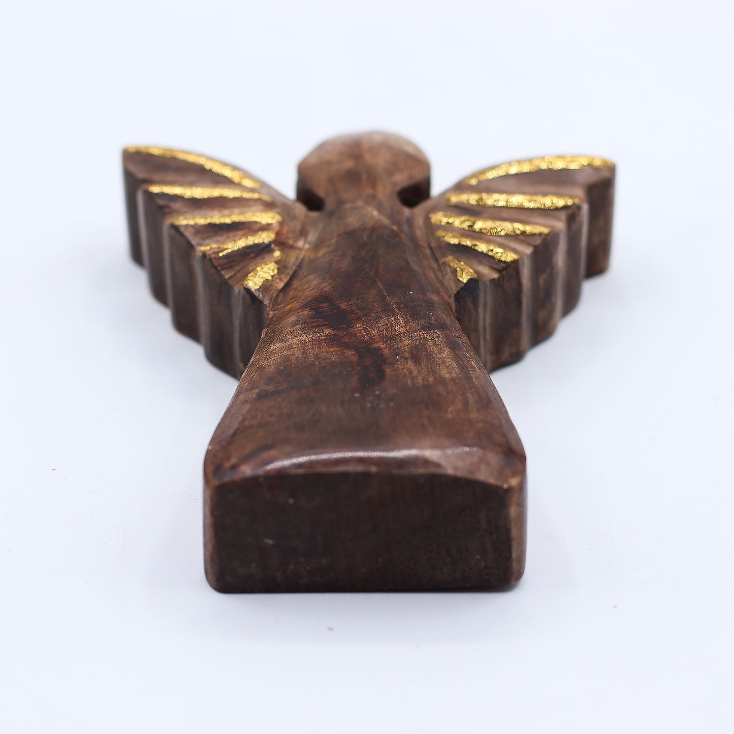 Ángel pequeño de madera de mango - Decoración dorada - 12 cm