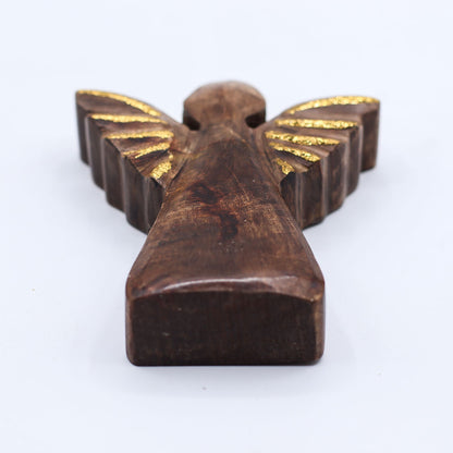 Ángel pequeño de madera de mango - Decoración dorada - 12 cm