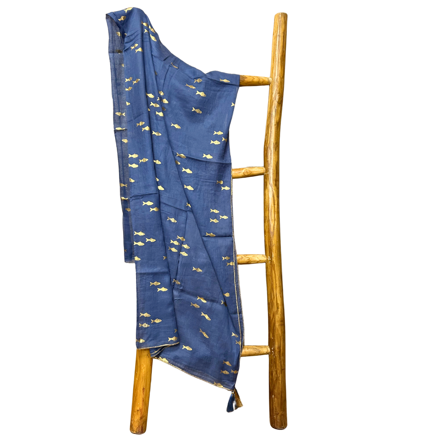 Collection Sari Nomad Méditerranéen - Sarong - Motif Poisson Bleu Marine et Or