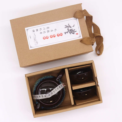Set de Tetera - Esmaltado Negro - Tetera & Dos Tazas