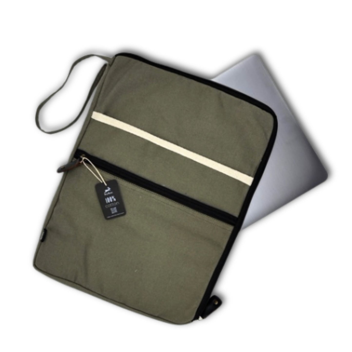 Große Canvas-Laptophülle - Olivgrün