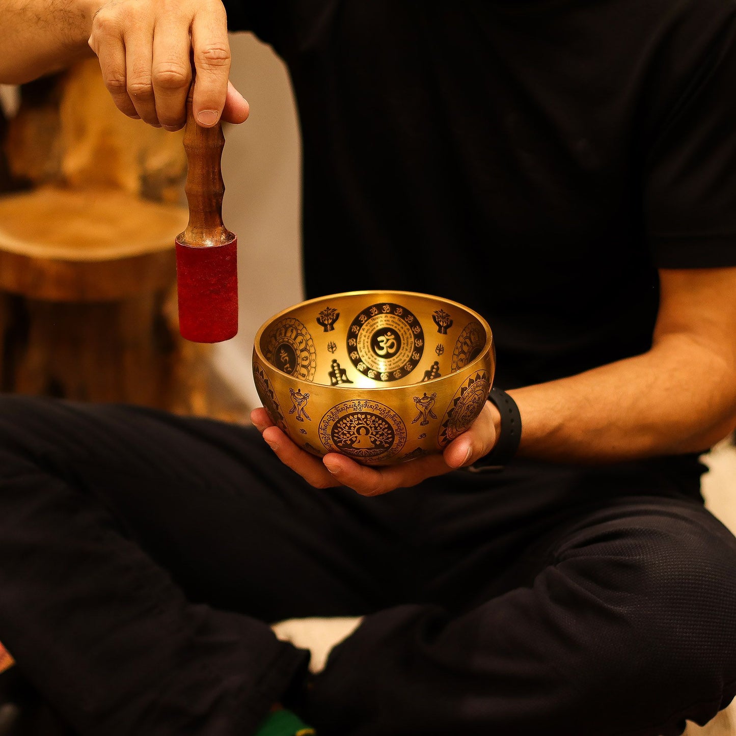 Bol Yogi gravé en laiton pur - Lot de 4 - Environ 3,85 kg