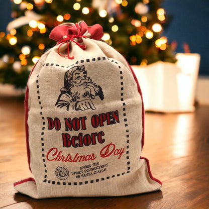 Sac du Père Noël en jute - Ne pas ouvrir avant