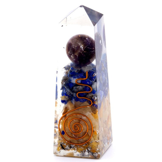 Orgonit-Obelisk aus Kupfer, Lapislazuli und gelbem Aventurin – 90 x 25 mm