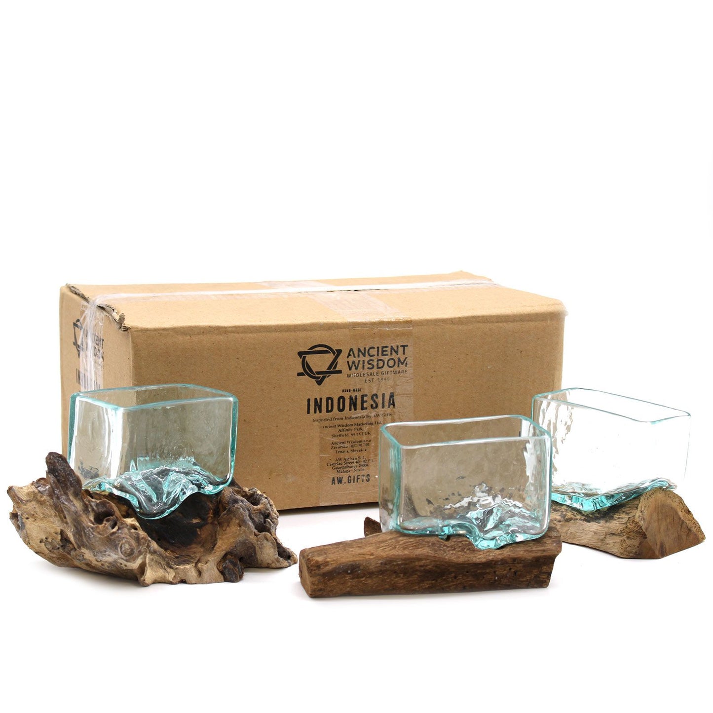 Cuve en verre fusionné sur bois avec support - Petit bol