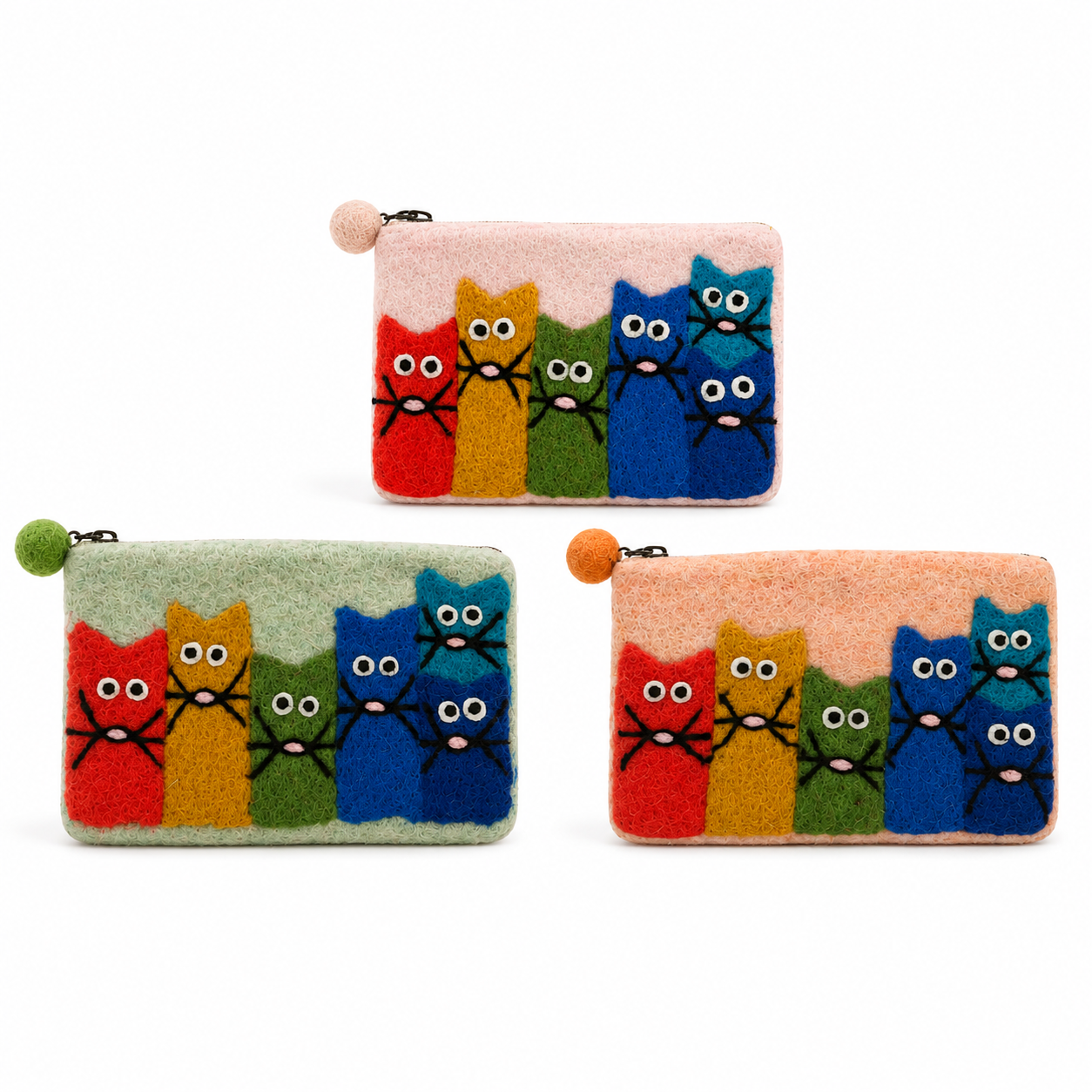 Grupo de Gatos Curiosos Monedero de fieltro - (3 colores surtidos)