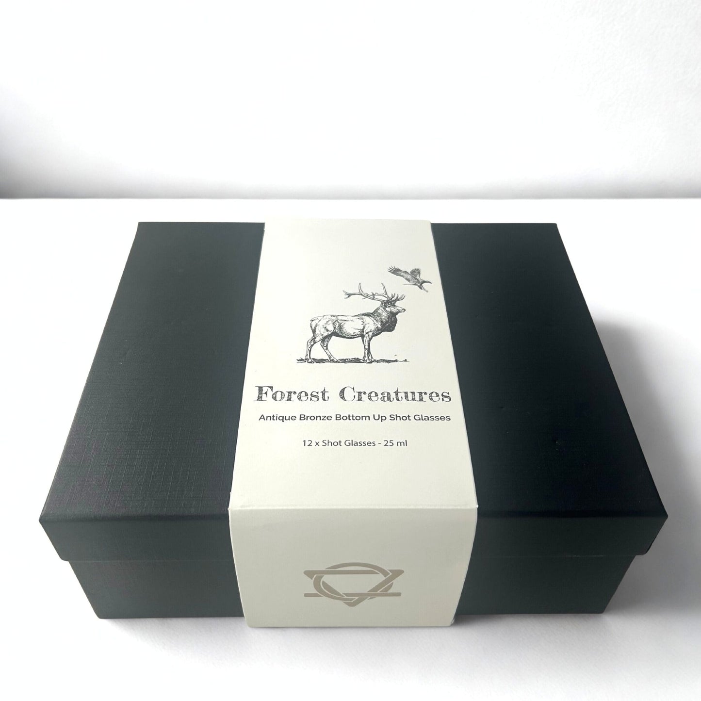 Conjunto de regalo de 12 vasos de chupito Bottom Up (25ml) - Bosque y Criaturas Místicas - Bronce Antiguo