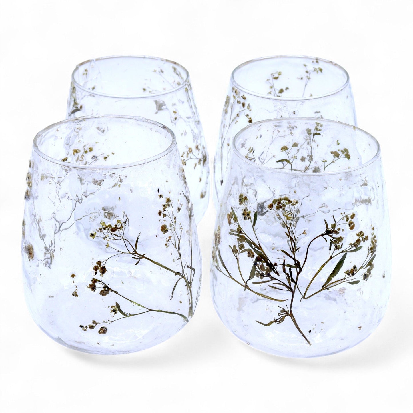 Natürlicher Kerzenhalter aus Glas mit Blumenmuster – Vase – Gänseblümchen – (12 x 11 cm)