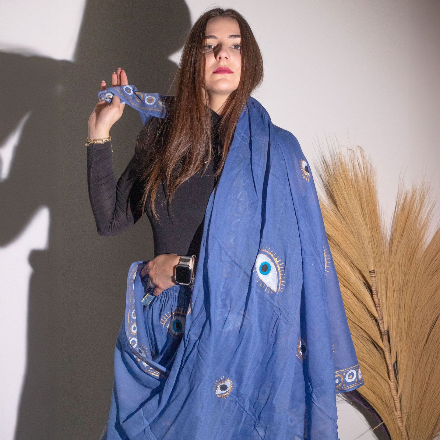 Collection Sari Nomad Méditerranéen - Sarong - Motif Poisson Bleu Marine et Or