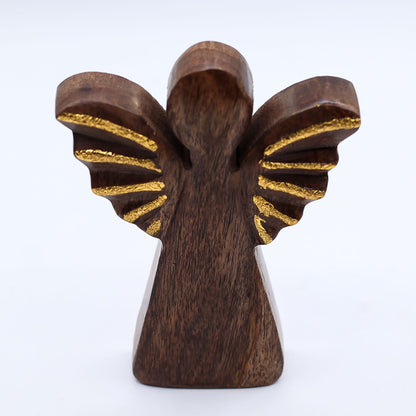 Ángel de madera de mango mediano - Decoración dorada - 16 cm