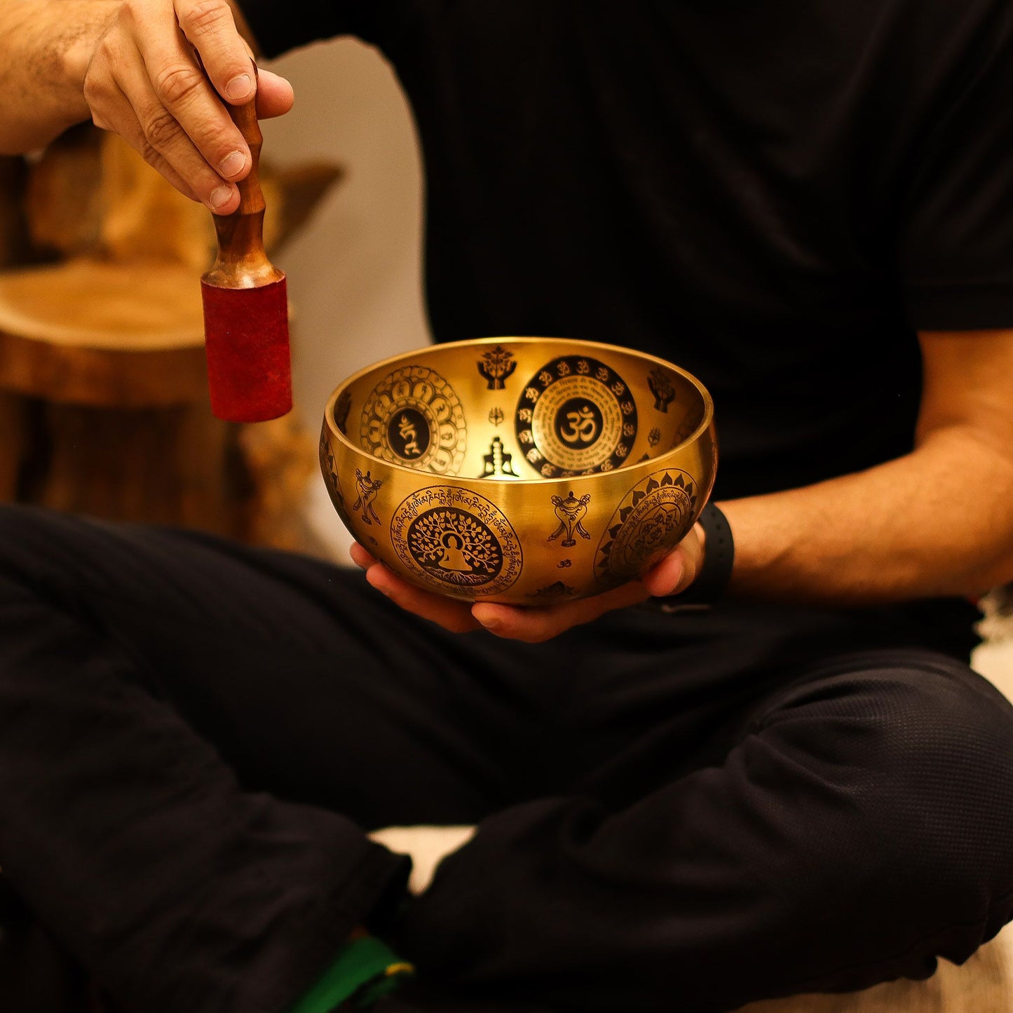 Bol Yogi gravé en laiton pur - Lot de 4 - Environ 3,85 kg