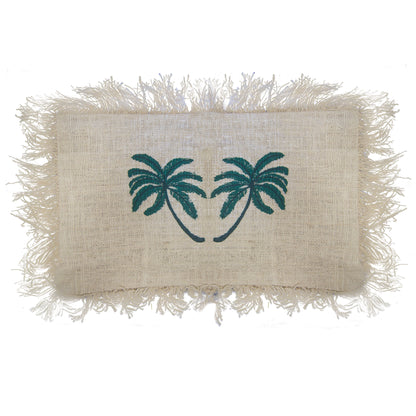 Funda de Cojín de Lino 30x50 Palmera con Flecos