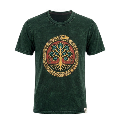 Nomad Sari Camiseta de algodón lavado a piedra - Árbol de la Vida - Verde - Pequeño
