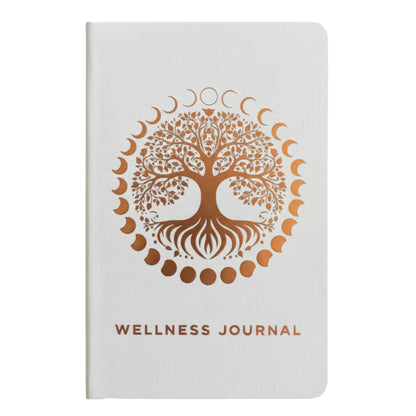 Weißes Wellness-Notizbuch – 120 Seiten – Lebensbaum in Roségold
