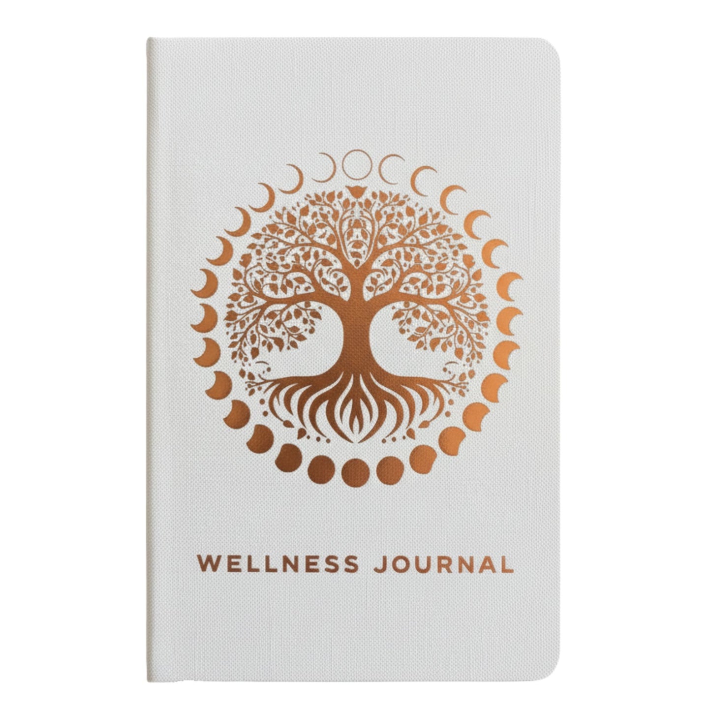 Weißes Wellness-Notizbuch – 120 Seiten – Lebensbaum in Roségold