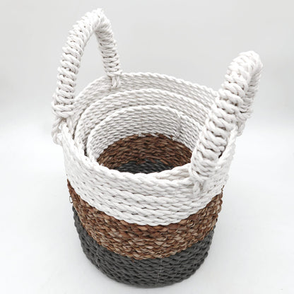 Juego de cestas de algas marinas - Gris / Natural / Blanco