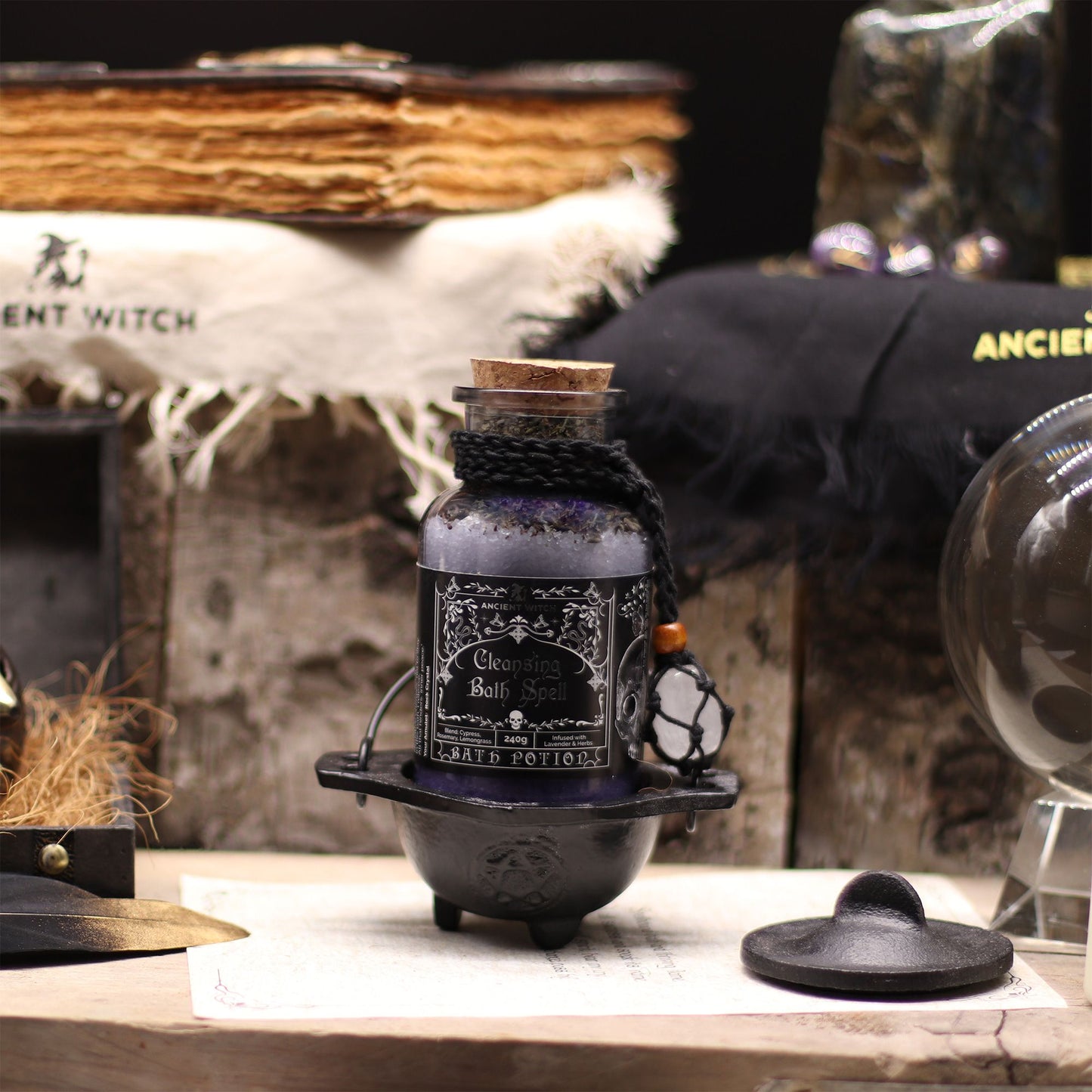 Antiguo hechizo de baño de bruja, poción y amuleto de cristal de roca - Purificación