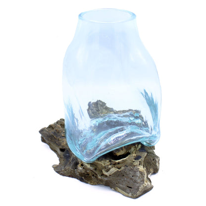 Grand vase en verre fusionné - Pot de terrarium sur bois