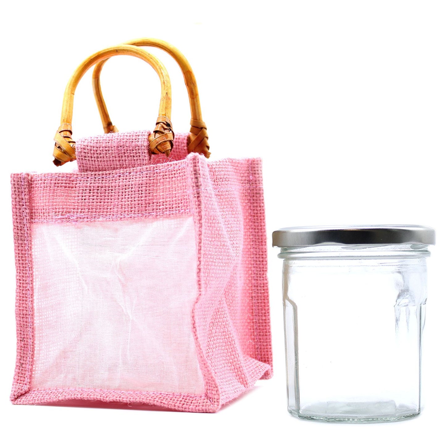 Bolsa de regalo de yute puro y algodón con ventana - 1 Ventana en Rosa