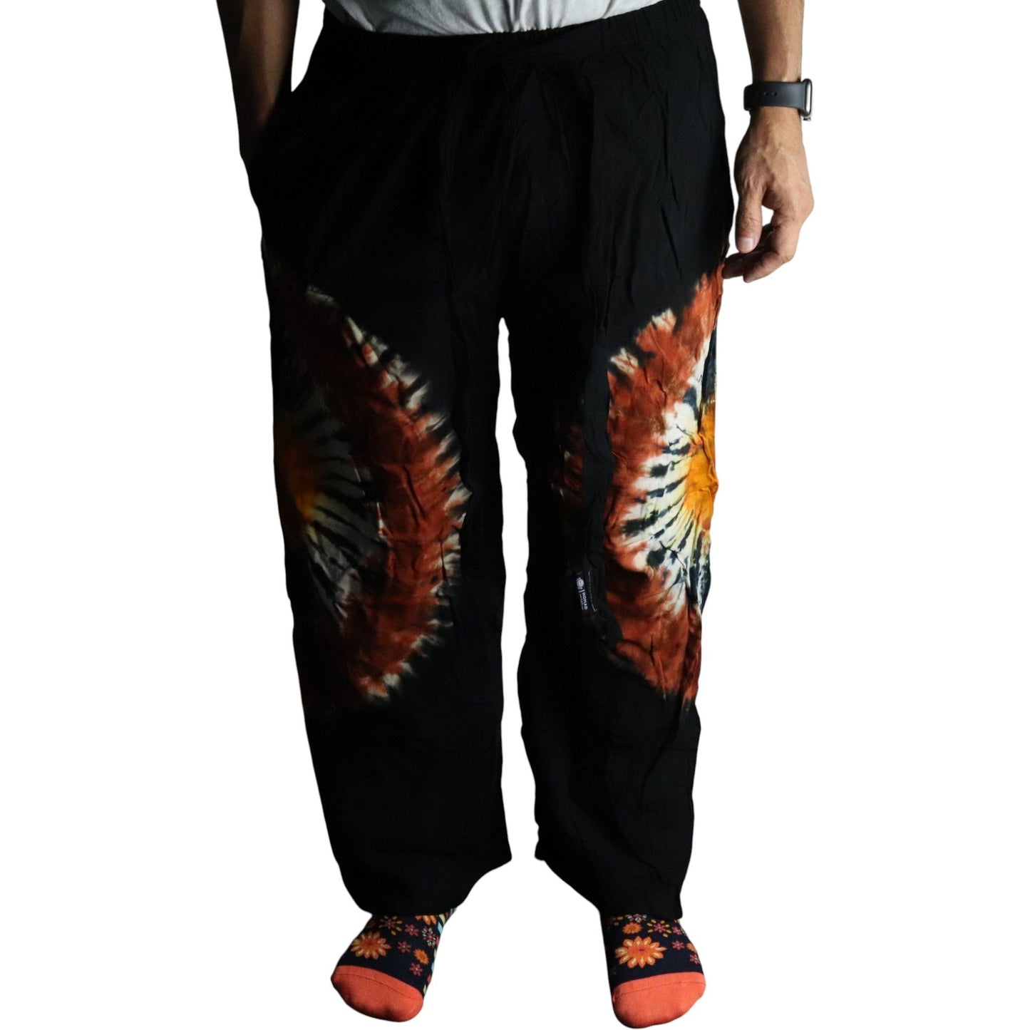 Pantalon de détente style japonais - chocolat noir et orange - M