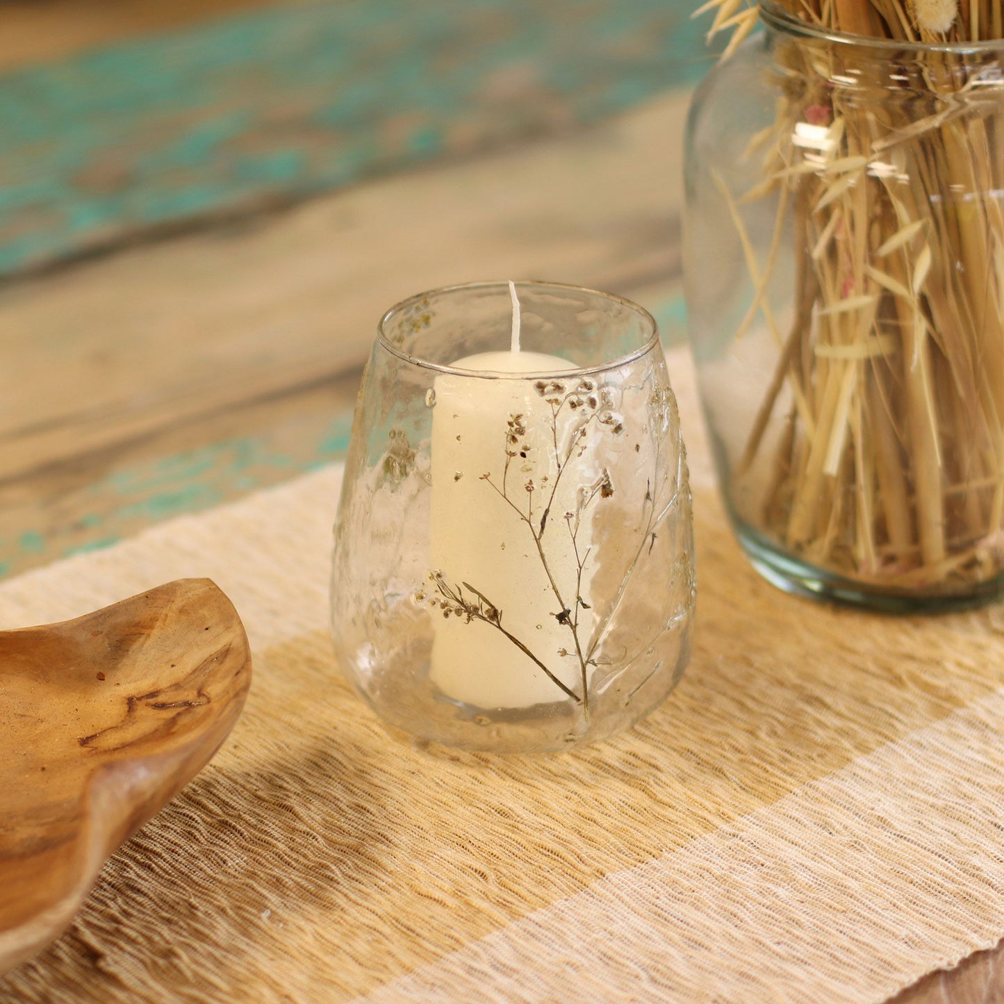 Bougeoir en verre floral naturel - Vase - Marguerite - (12x11cm)