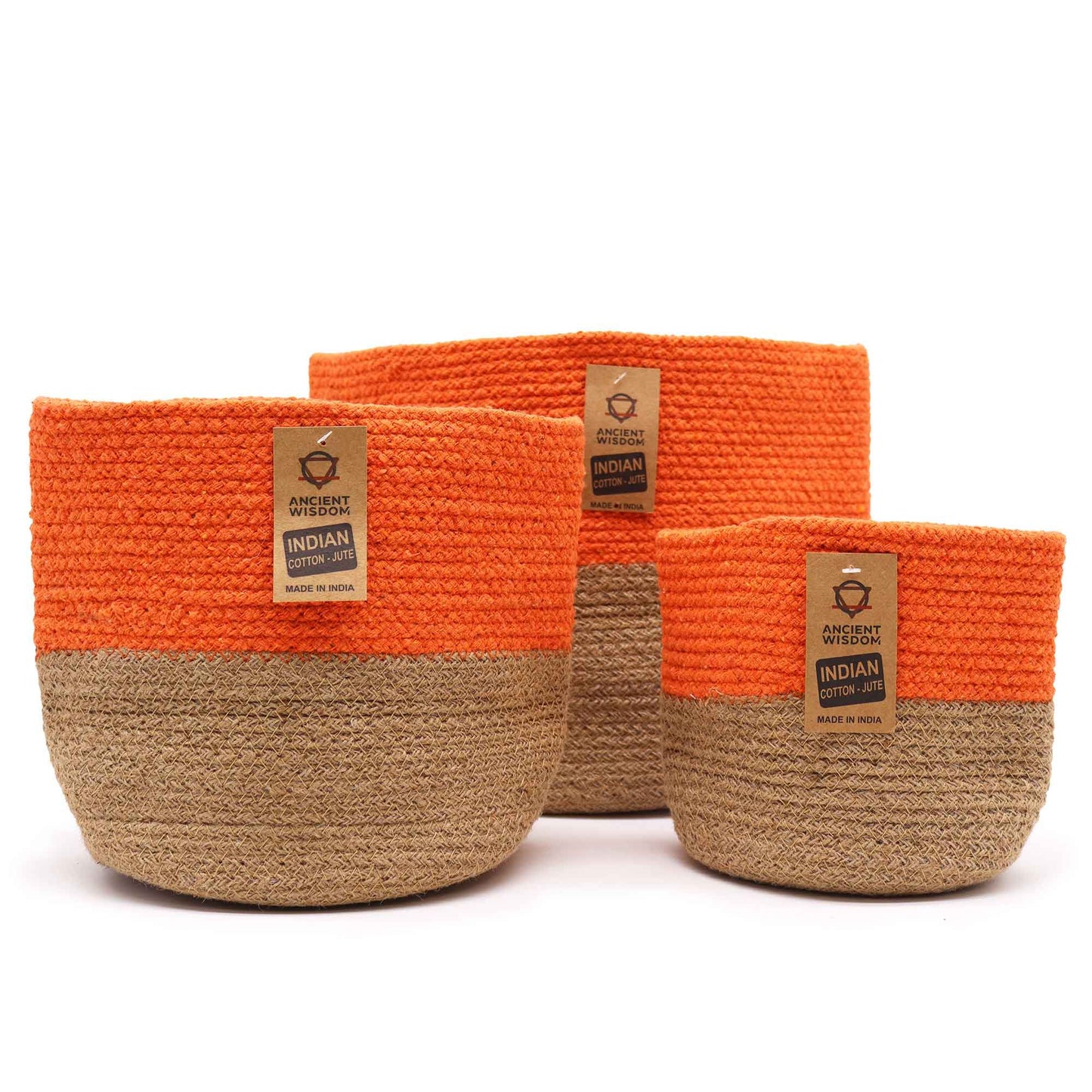 Großer Korb aus Baumwolle und Jute 25x25cm Orange