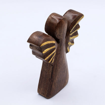 Ángel de madera de mango mediano - Decoración dorada - 16 cm