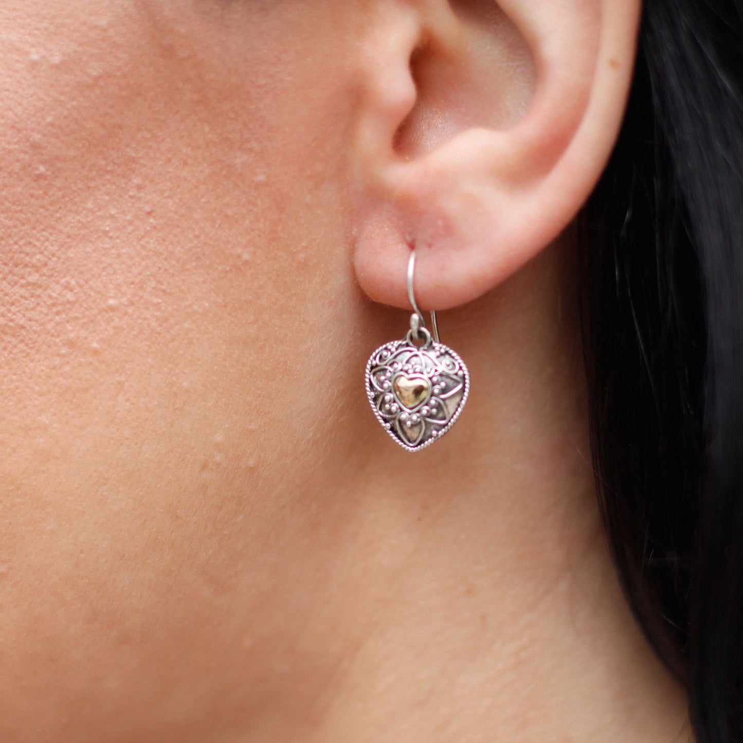 Pendientes Plata y Oro Corazones Mandala