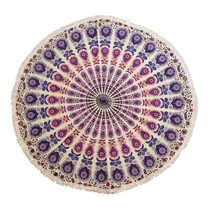 Kleines rundes Baumwoll-Mandala (130 cm) – Pfauenlila