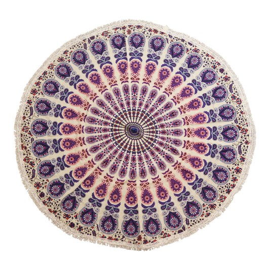 Pequeño Mandala Redondo de Algodón (130 cm) - Púrpuras del pavo real