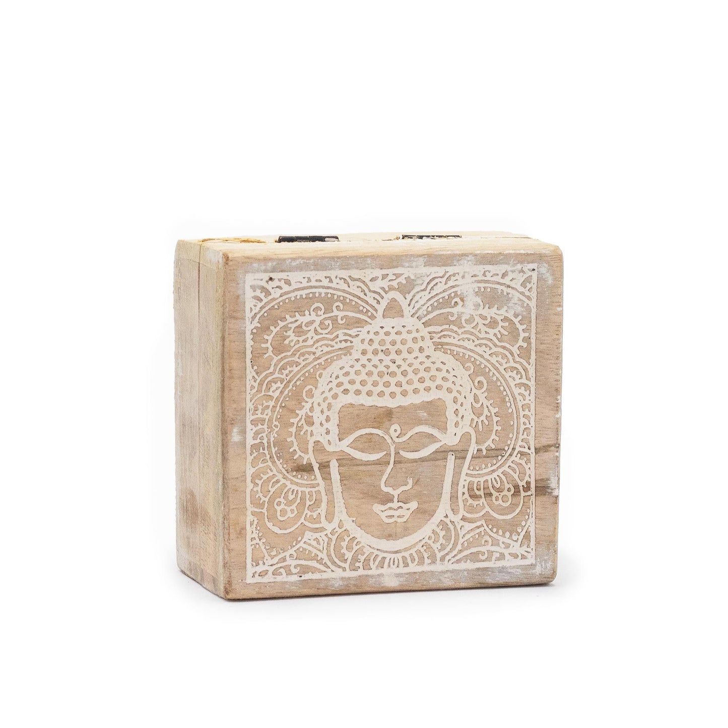 Petite boîte carrée 10 x 10 x 4,2 cm - Visage de Bouddha blanc
