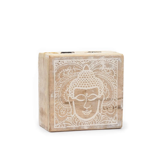 Petite boîte carrée 10 x 10 x 4,2 cm - Visage de Bouddha blanc