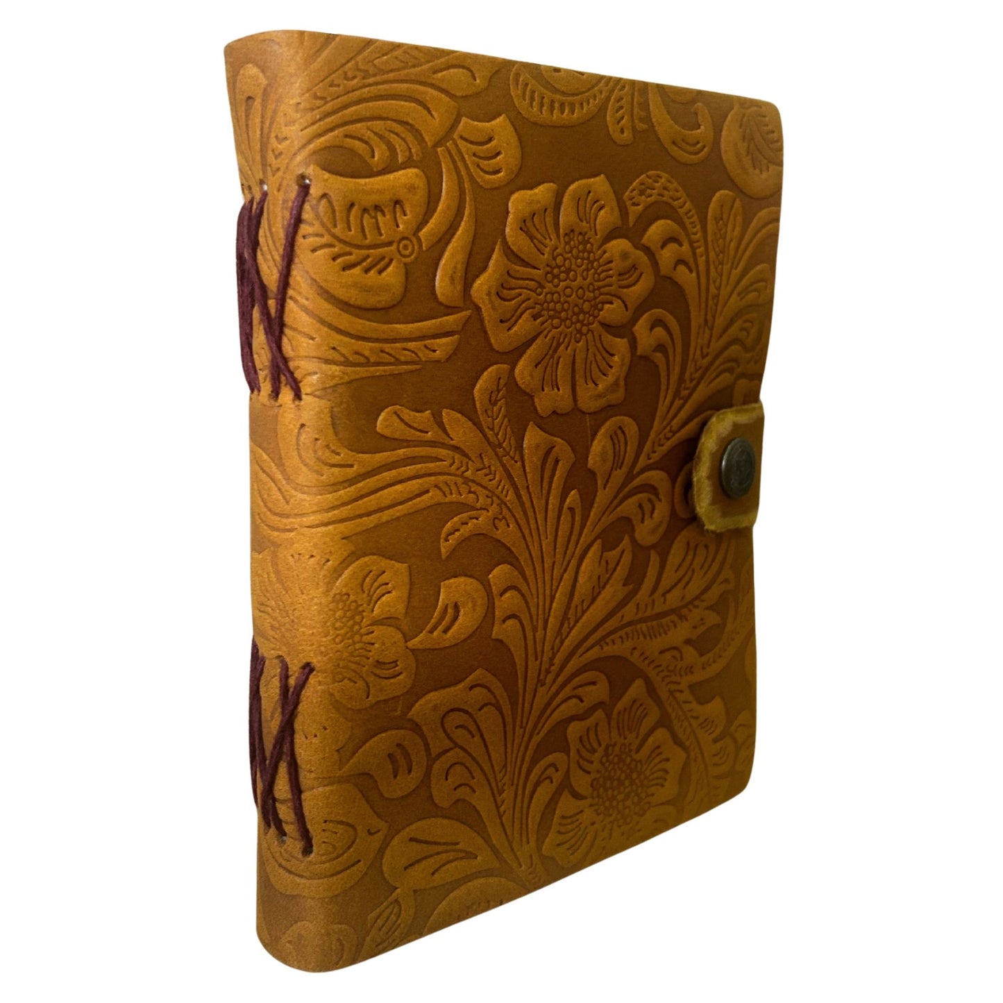 Carnets en cuir gaufré (18x13 cm) - Imprimé floral cannelle - 200 pages