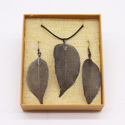 Conjunto Collar Aretes Hoja Peltre