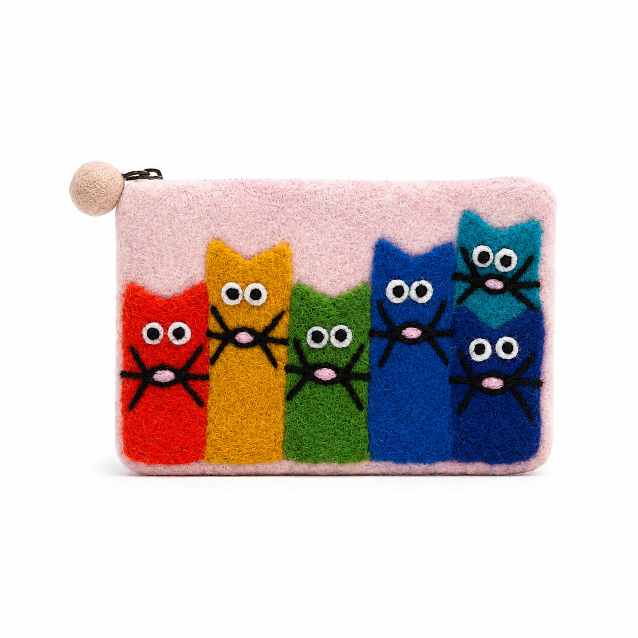 Grupo de Gatos Curiosos Monedero de fieltro - (3 colores surtidos)